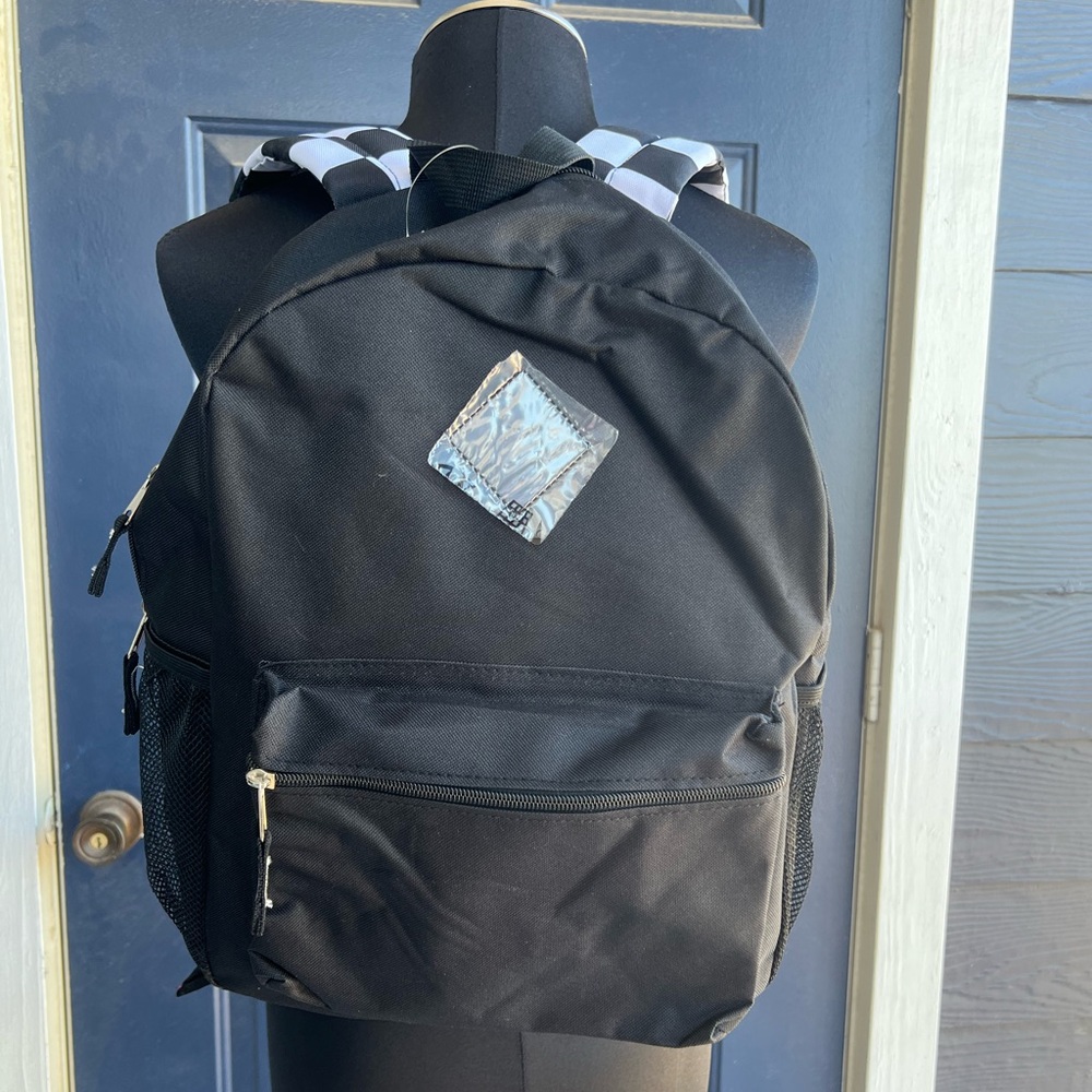 New Old Navy Black Checkered Strap Canvas Backpack